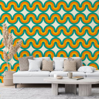 Vert Bleu orange Jaune demi-cercle Vagues Motif