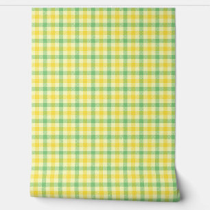 Papier Peint Vert et citron Jaune Grille Plaid Style Rétro