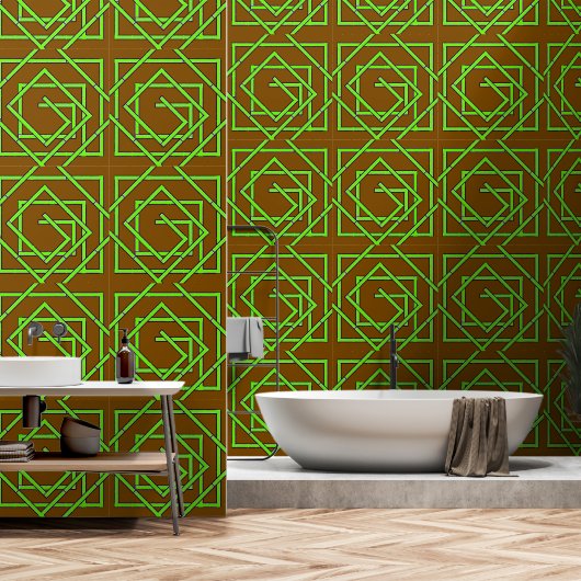 Papier Peint Vert Géologique Pâle Brun (Salle de bain)
