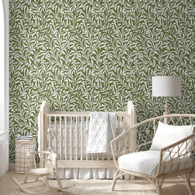 Papier Peint Vert olive et branche de saule (Enfants)