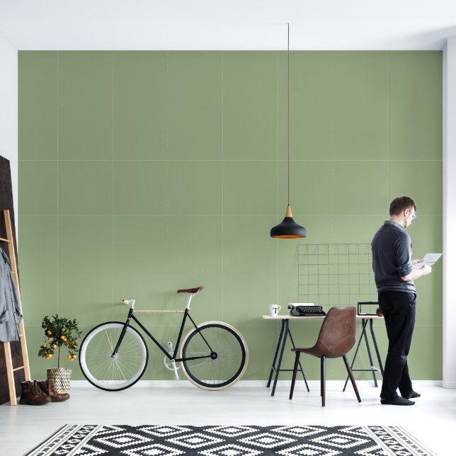 Papier Peint Vert Sage moderne Couleur uni (Salon)