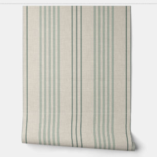 Papier Peint Vert sauge classique motif à rayures ticking