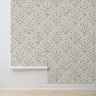 Papier Peint Vert sauge doux et floral découpé en motif apaisé
