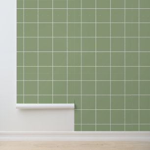 Papier Peint Vert sauge neutre tendance Grille 6"
