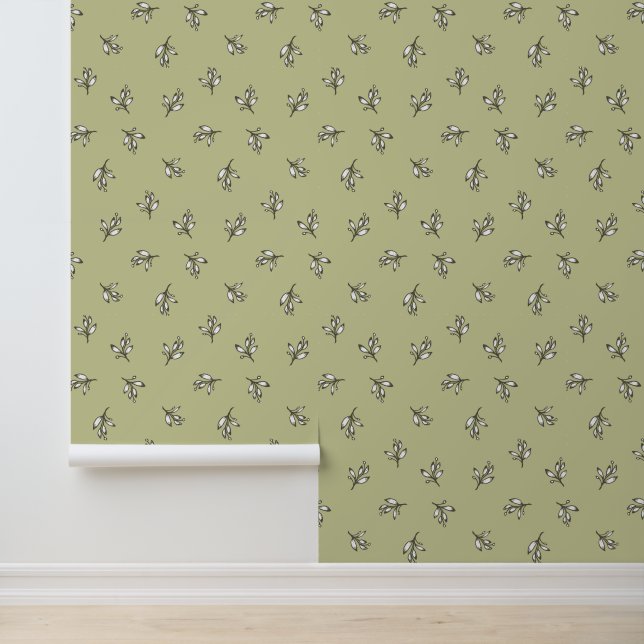 Papier Peint Vert sauge vert vert rustique fleuri (Application)