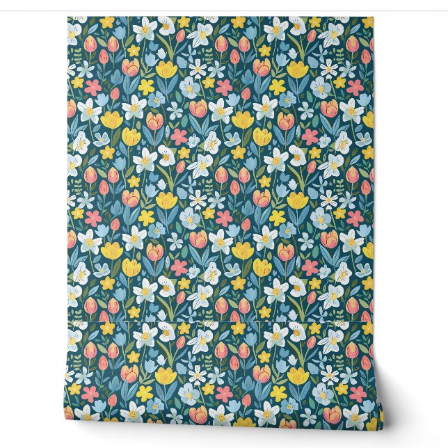 Papier Peint Vibrant Floral Medley (Déroulement)