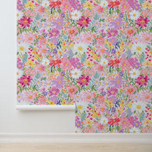 Papier Peint Vibrant violet et rose printemps floral