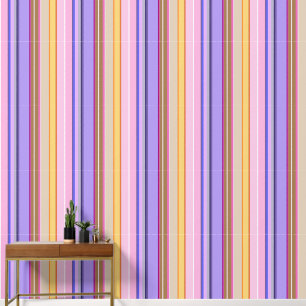 Papier Peint Vibrantes bandes rétro rose mauve citron