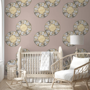 Papier Peint Victorienne Circulaire Motif Taupe Peach