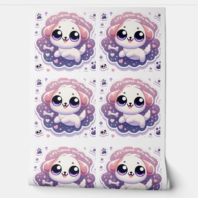 Papier Peint Vie meilleure avec Paw Kawaii Puppy Pet Pet Pet Pe (Déroulement)