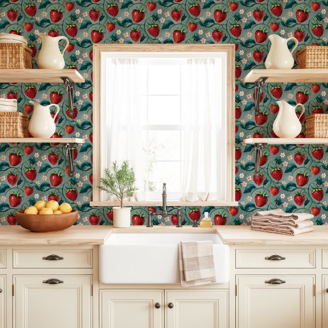 Papier Peint Vignes et Fleurs de Fraisier (Créateur téléchargé)