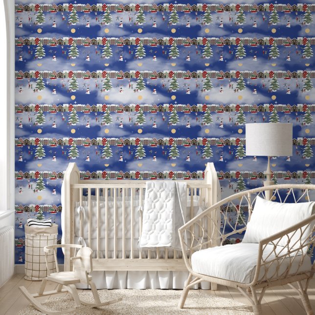 Papier Peint Village de Noël au clair de lune (Enfants)