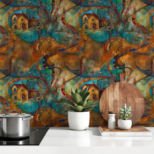 Papier Peint Village Whimsical : Peel et bâton Artistique Abstr