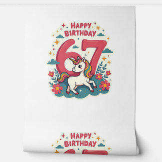 Papier Peint Vintage 67th Birthday Unicorn Rainbow Cute Cartoon