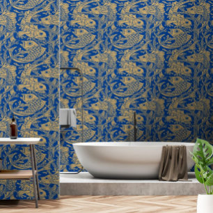 Papier Peint Vintage Art Nouveau Poisson et Motif d'algues