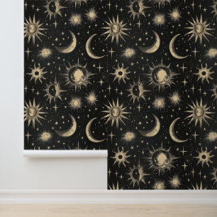 Papier Peint Vintage Black Chalkboard Nuit Sky Stars & Moons