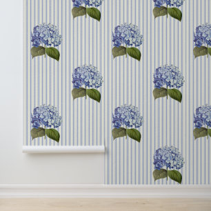 Papier Peint Vintage Bleu Hydrangée Fleur Bleu