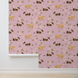 Papier Peint Vintage Floral Horse Motif