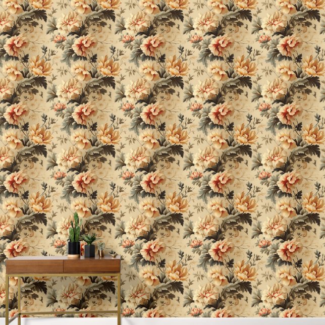 Papier Peint Vintage Floral Orange Peony (Couloir)