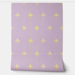 Papier Peint Vintage Gold Fleur-de-Lis Lilac (petite échelle)