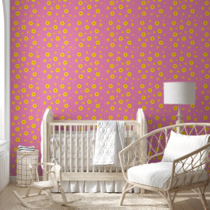 Papier Peint Vintage Jaune Fleur de marguerite Rtro Peel et Bât