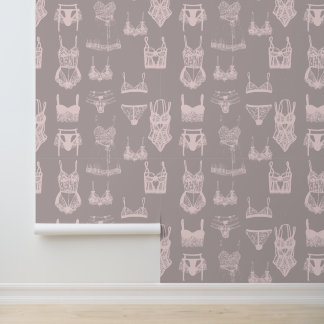 Papier Peint Vintage Lingerie Rose et Motif Taupe