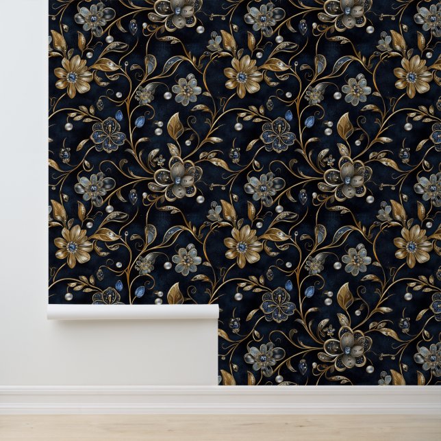 Papier Peint Vintage Luxe Midnight Floral (Application)