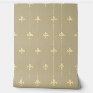 Papier Peint Vintage or Fleur-de-Lis Latte (petite échelle)