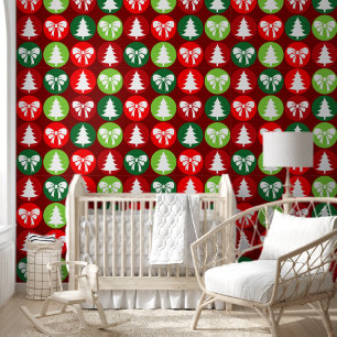 Papier Peint vintage rétro Arbres de Noël et Vaches Motif