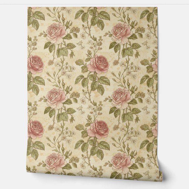 Papier Peint Vintage Rose Floral Pattern (Déroulement)