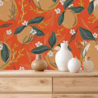 Vintage Rouge Orange Et Motif Feuille