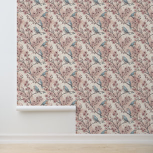 Papier Peint Vintage Sakura Cerry Blossom & Bird Aesthétiquemen