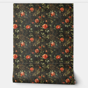 Papier Peint Vintage shabby chic corail orange rose français