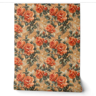 Papier Peint Vintage shabby chic cuivre orange anglais rose