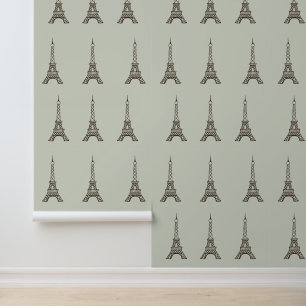 Papier peint vintage tour Eiffel aqua