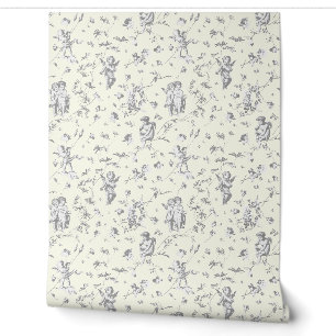 Papier Peint Vintages Anges cupides Floral Baby Gris Toile