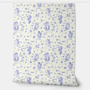 Papier Peint Vintages Anges cupides Floral Baby Toile Bleu