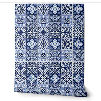 Papier Peint Vinyle à motif de carreaux d'azulejo portugais ble