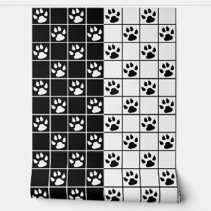 Papier Peint Vitre blanche noire Cute Paw Plaid
