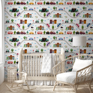 Papier Peint Voitures et Villes colorées Enfants