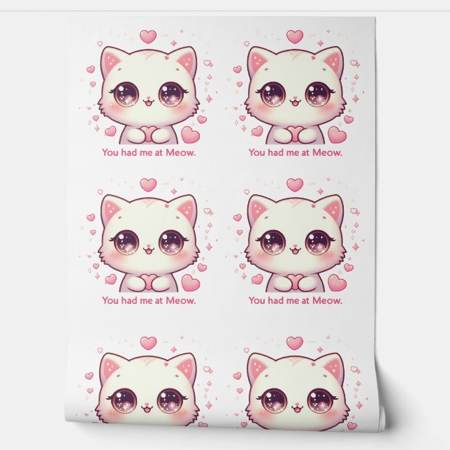 Papier Peint Vous m'aviez chez Meow Kawaii Cat Cute Pastel Home (Déroulement)