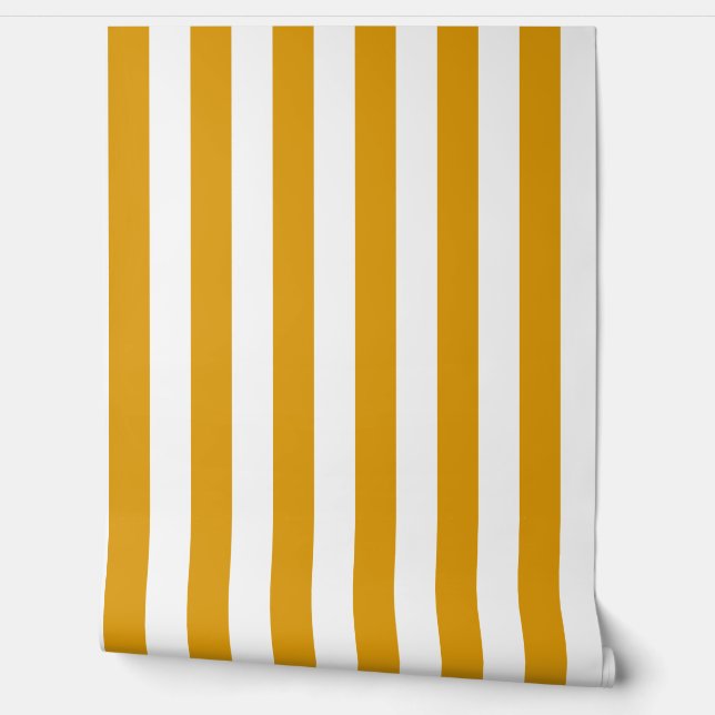 Papier Peint Warm Mustard Yellow and White Stripes Wallpaper  (Déroulement)