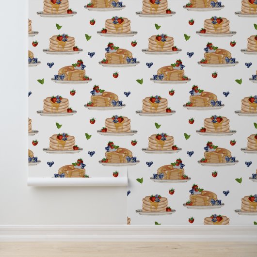 Papier Peint Watercolor Pancakes Berries Breakfast Kitchen (Application)