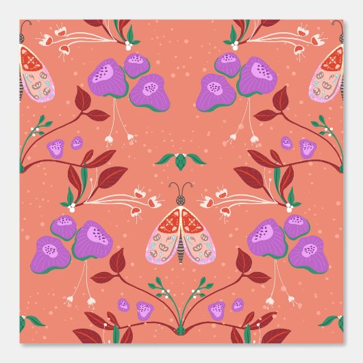 Papier Peint Whimsical Moth and Floral Pattern (Recto)