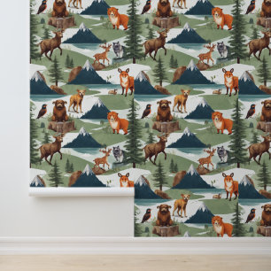 Papier Peint Whimsical Mountain Adventure Animaux Cool Motif