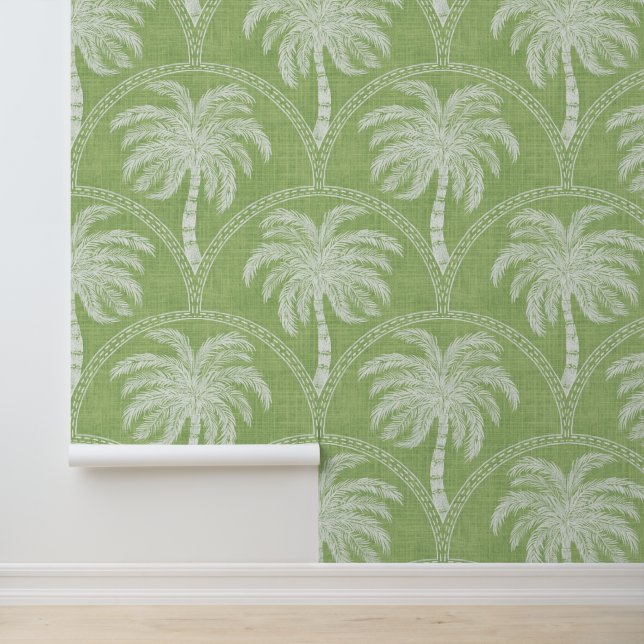 Papier Peint White Palm Trees on Soft Green Coastal Tropical  (Application)