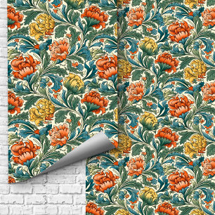 Papier Peint William Morris inspiré cuivre pastel vert bleu