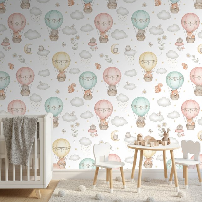 Papier Peint Woodland Animals Hot Air Balloon Pattern ID1230 (Créateur téléchargé)