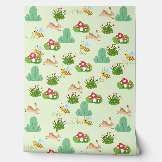 Papier Peint Woodland Meadow Nursery – Lapins, Abe (Déroulement)