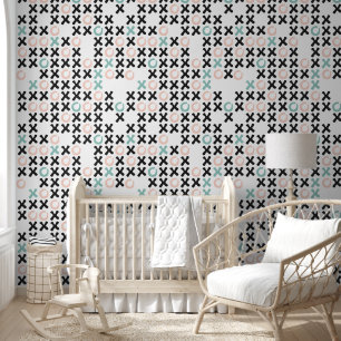 Papier Peint X & O's, Hugs & Kisses Black Rose & Motif Turquois